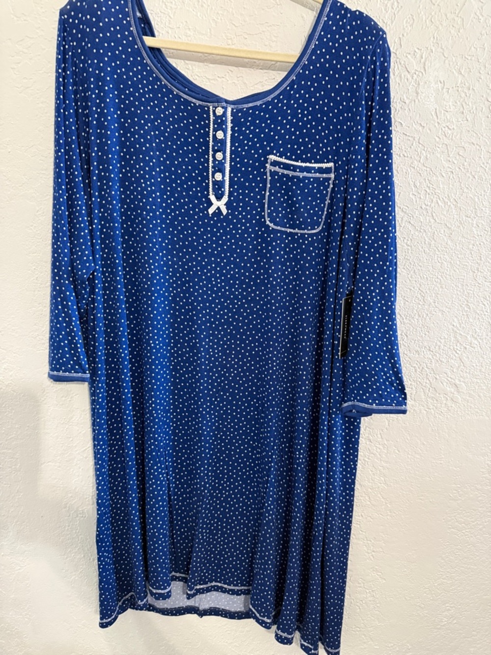 SLEEPSHIRT 3/4 Sleeves WOMEN'S 2X Polka Dots Blue Short Scoop Neck RENE ROFE